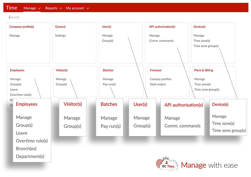Time and attendance and access control system, BC Time, user manage interface 