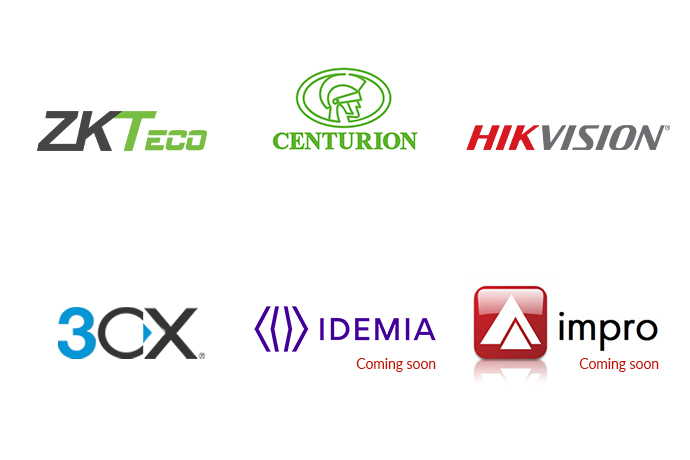 ZKTeco, centurion, Hikvision, 3CX, Idemia and impro