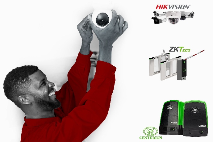 CCTV camera, gate motor, boom gate, turnstile installation hikvision zkteco centurion hard office and home installations