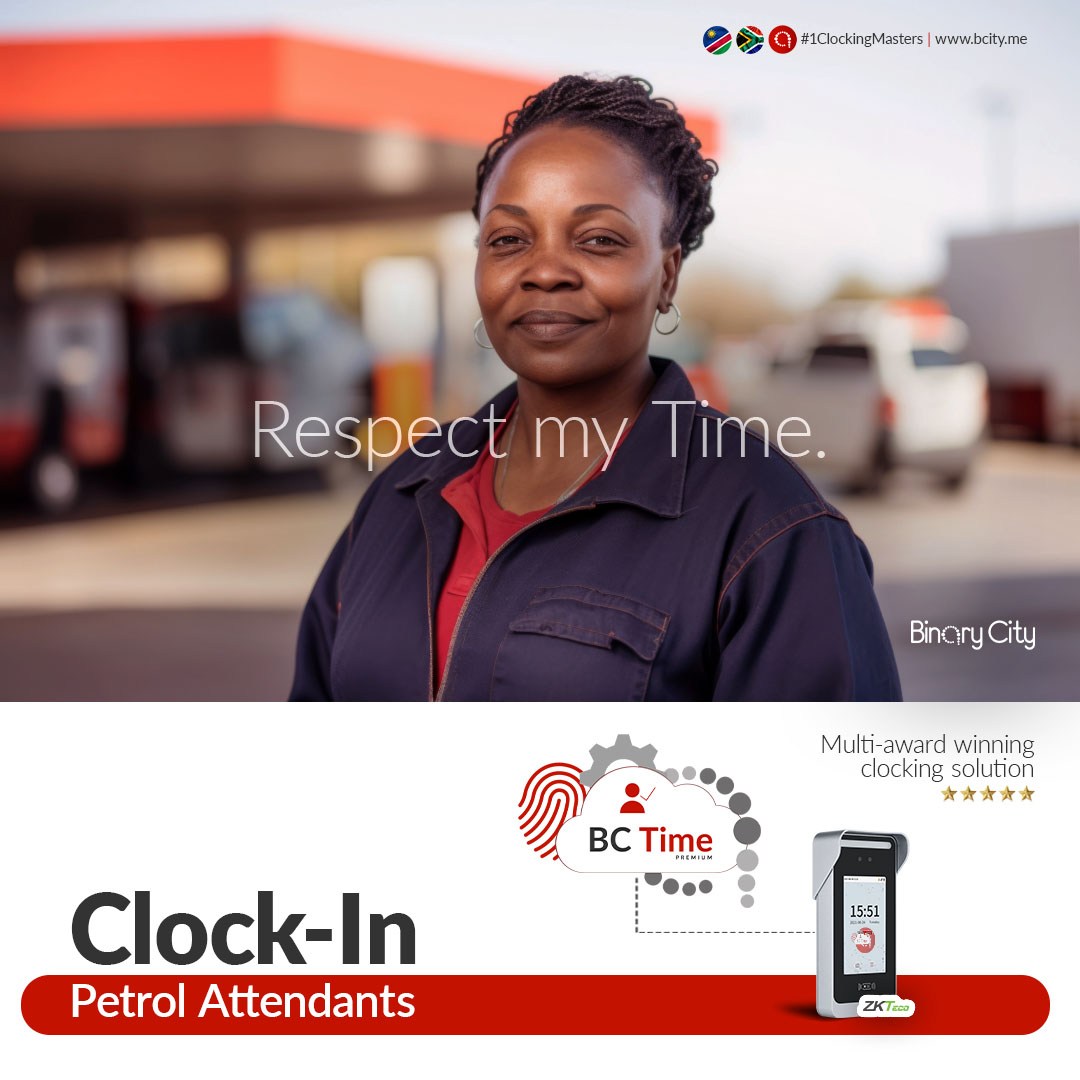BC Time clocking solution for petrol station and garages BC Time clocking solution for petrol station and garages with female petrol attendant