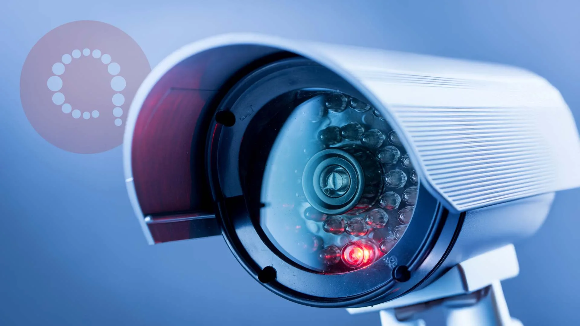 binary city cctv camera with red recording light