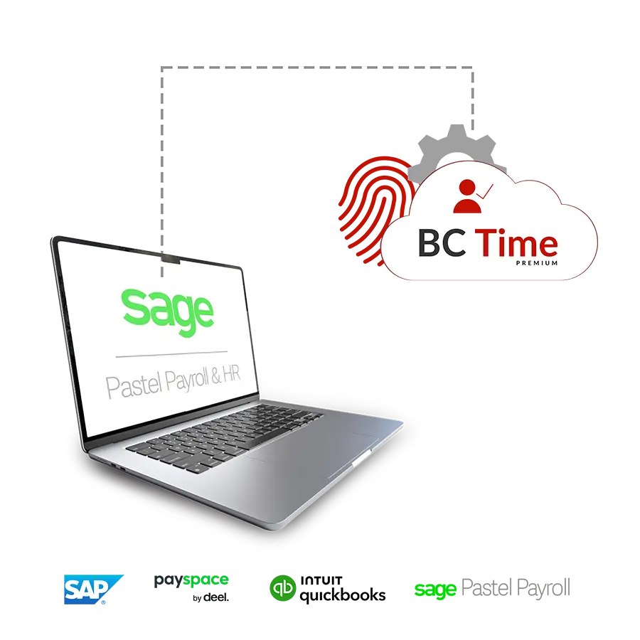 bc time clocking solution integrate with any payroll system like sage sap payspace deel quickbooks